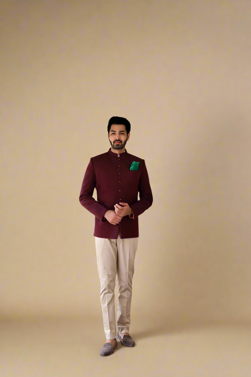 Wool Bandhgala Set (Maroon)