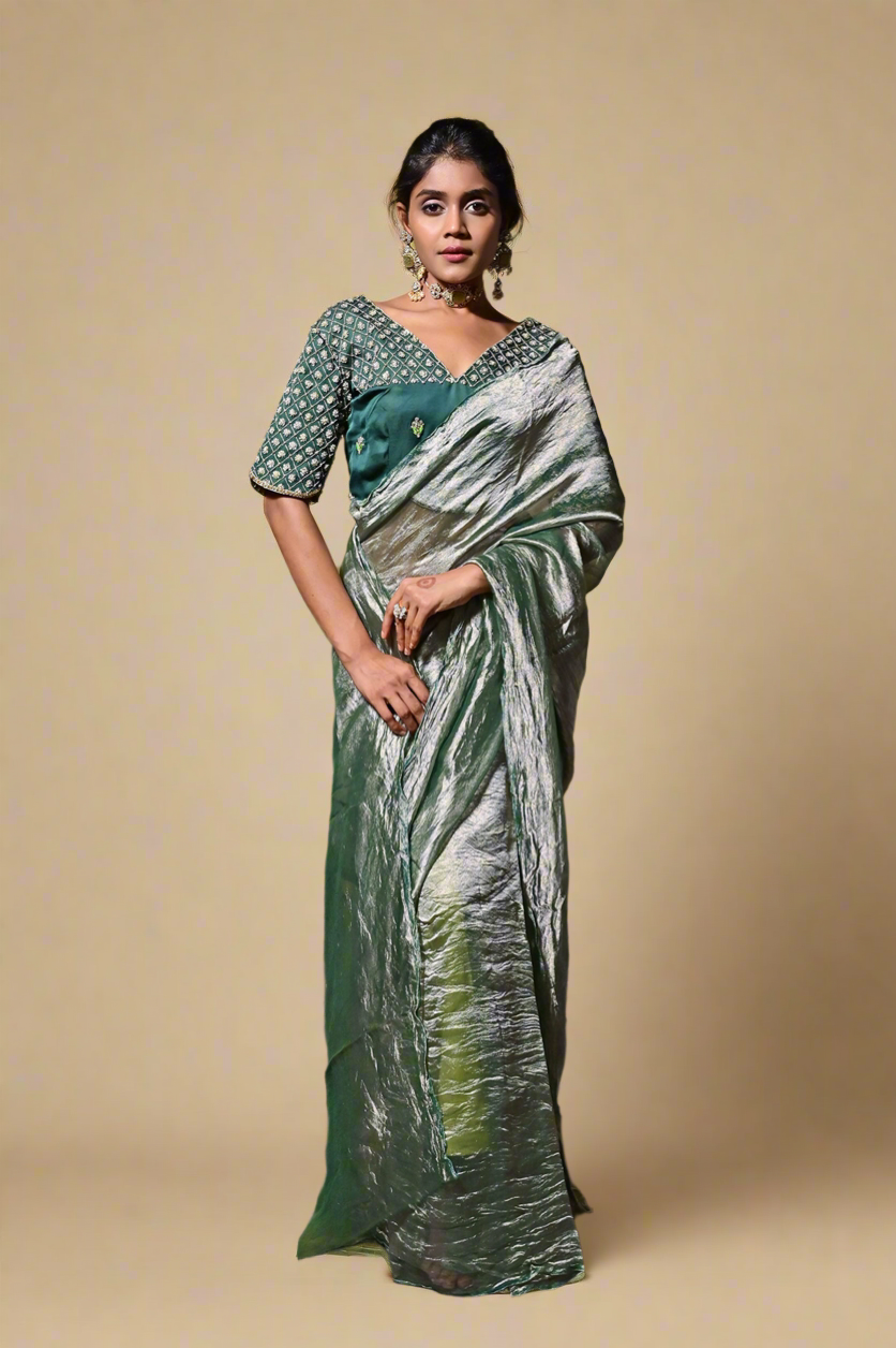 Zardosi Tissue Saree Set (Sea-Green)