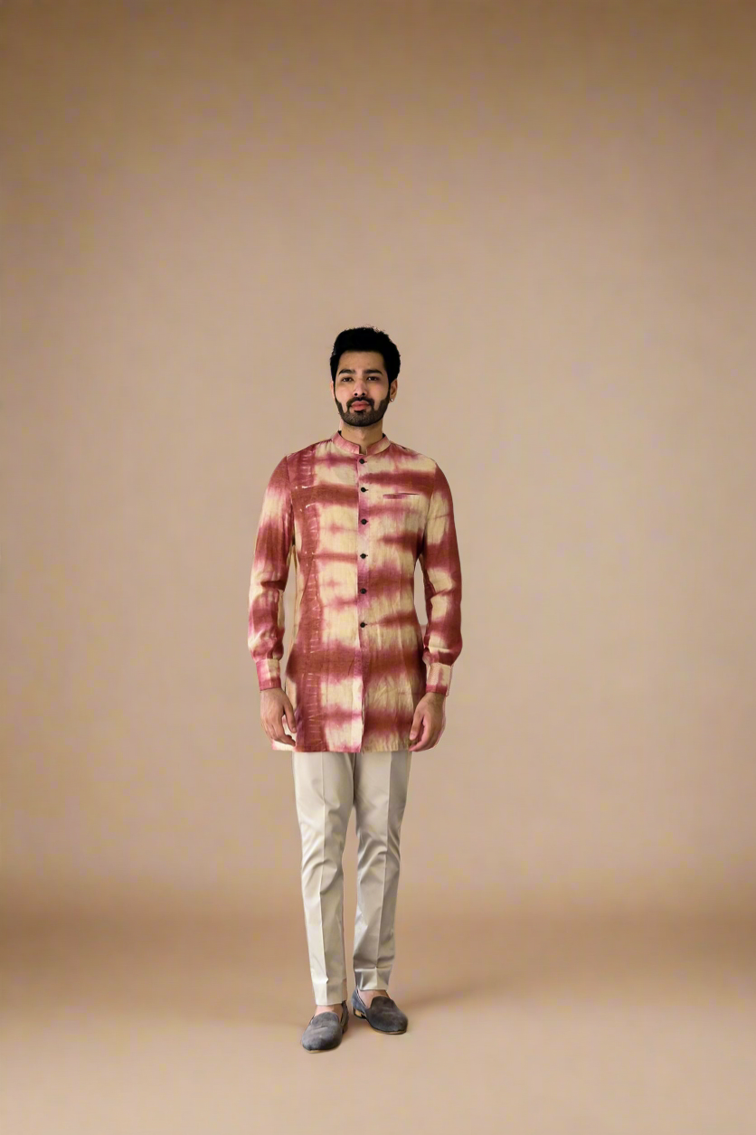 Tie-Dye Kurta-Shirt Set (Coral)