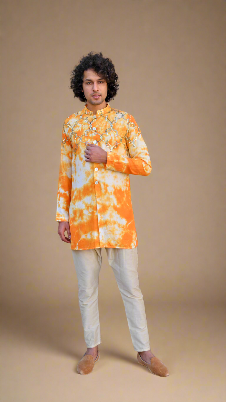 Tie-Dye Sequined Kurta-Shirt (Yellow)