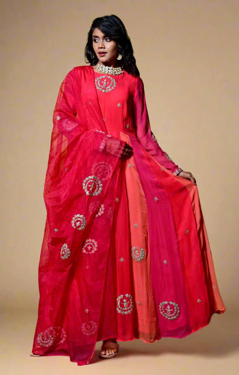 Gota Anarkali Set (Red)