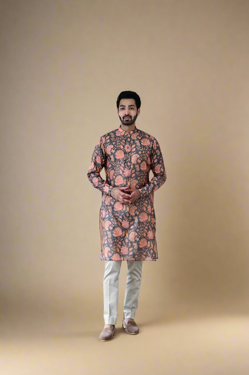 Hand-Block Kurta Set (Rose Pink)