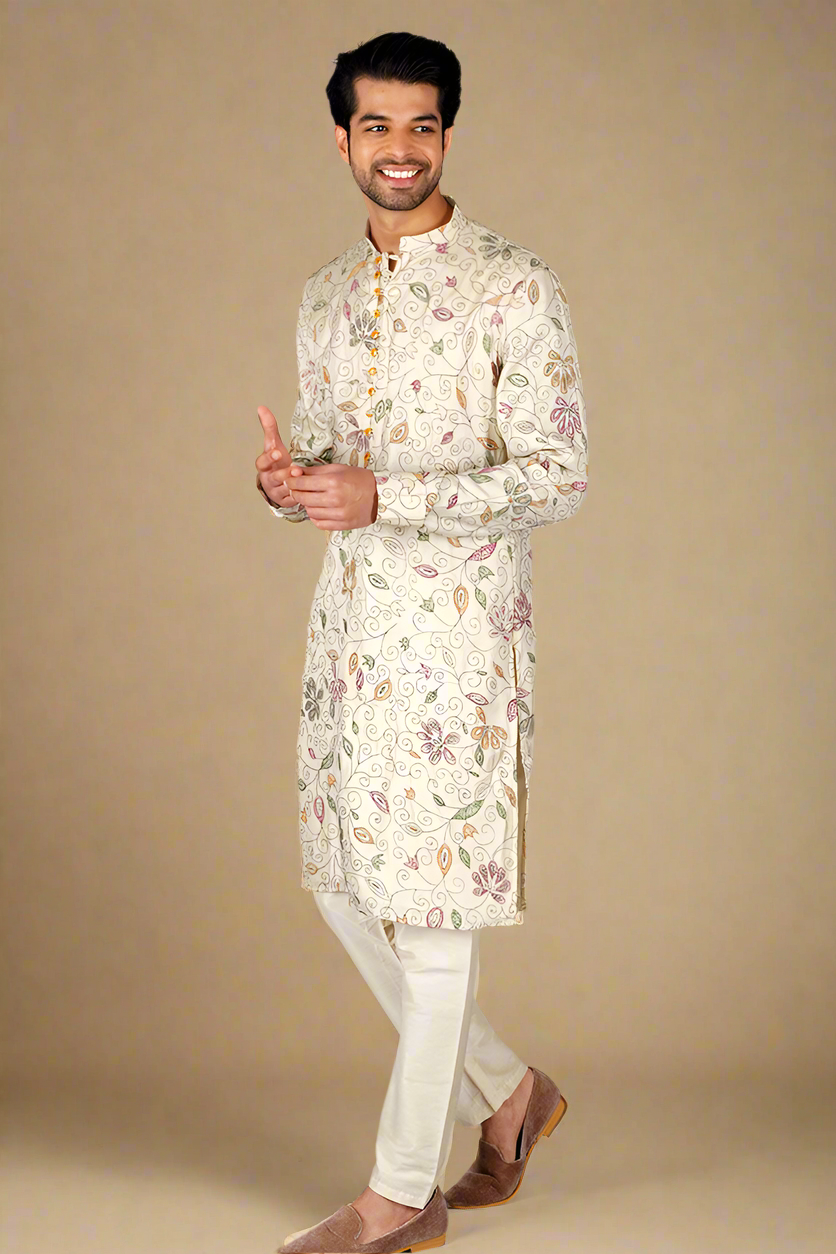 Kantha Kurta Set (Beige)