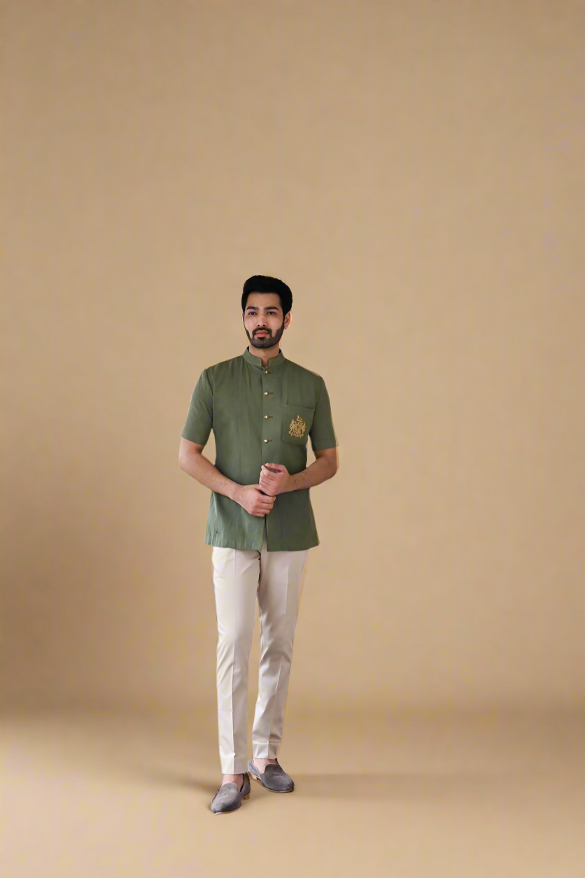 Zardosi Linen Bushcoat (Dark-Green)