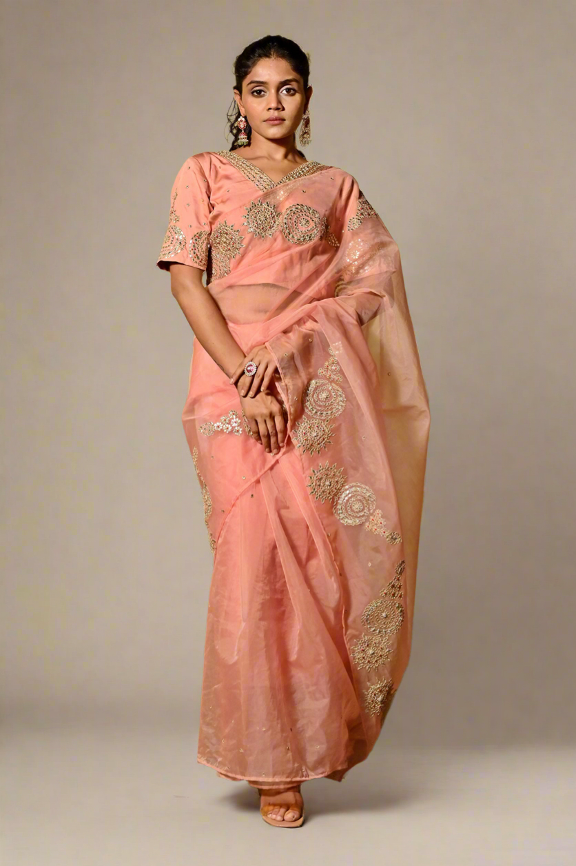 Maheen Gota Saree (Peach)