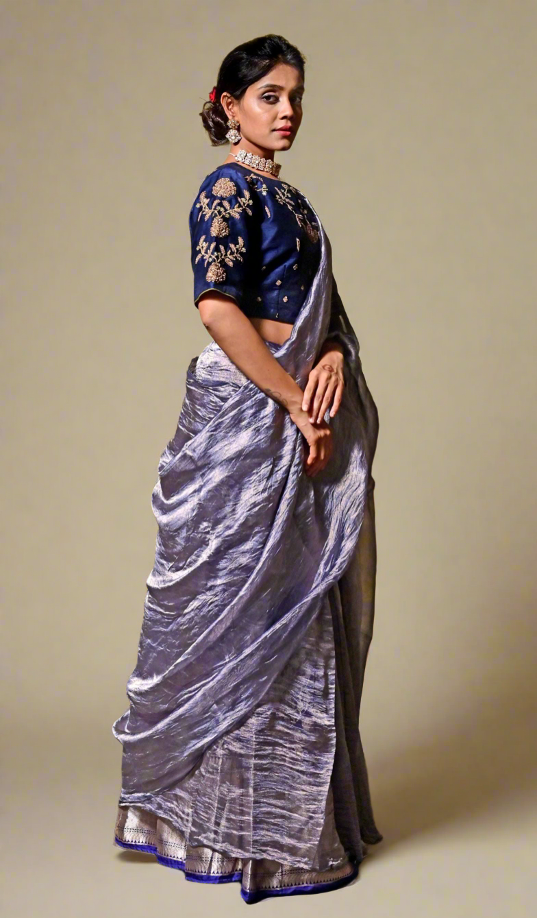 Tissue Zardosi Saree (Indigo)