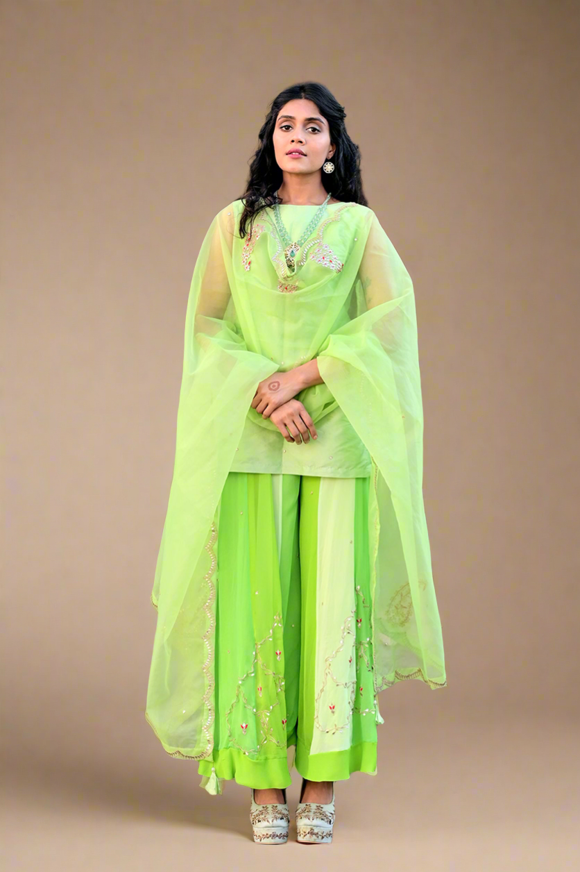 Gota Gharara Set (Parrot Green)