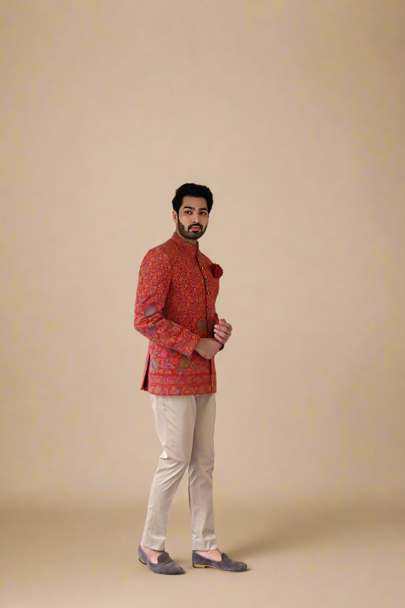 Kaani Bandhgala Set (Red)
