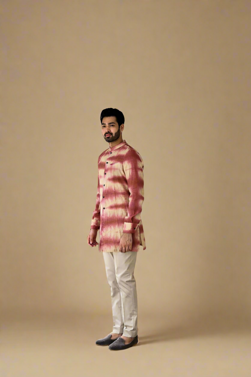 Tie-Dye Kurta-Shirt Set (Coral)