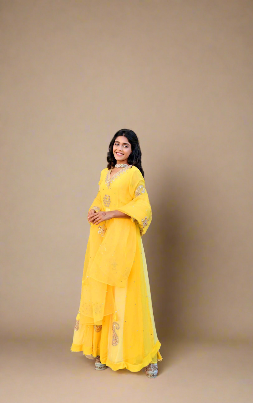 Gota Anarkali set (Yellow)