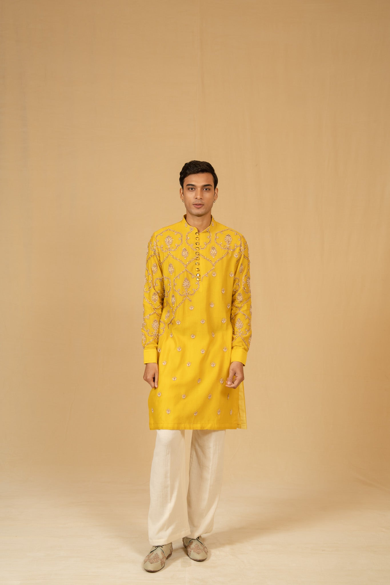 Zardosi Chanderi Kurta Set (Sunflower)