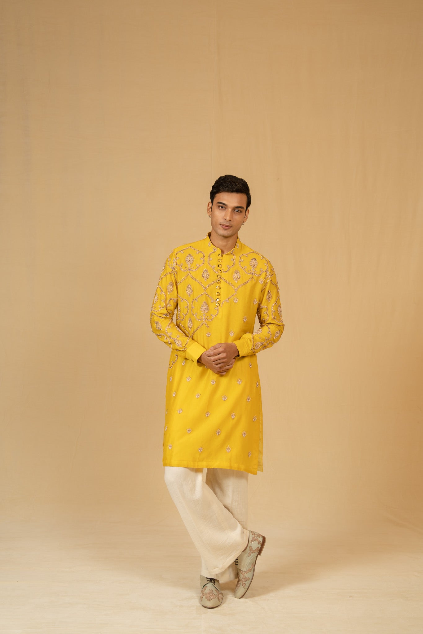 Zardosi Chanderi Kurta Set (Sunflower)