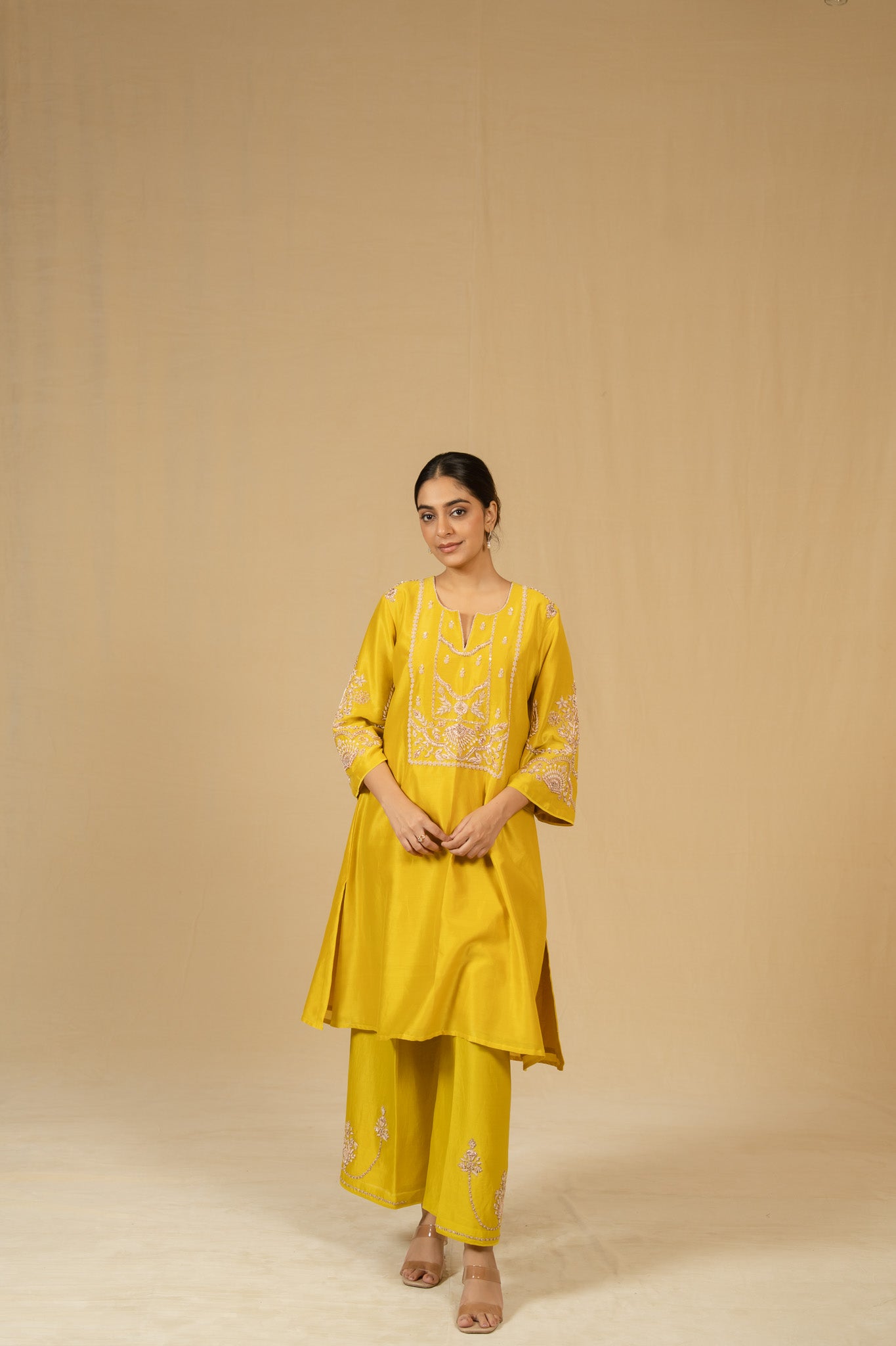 Zardosi Chanderi Kurta Set (Sunflower)