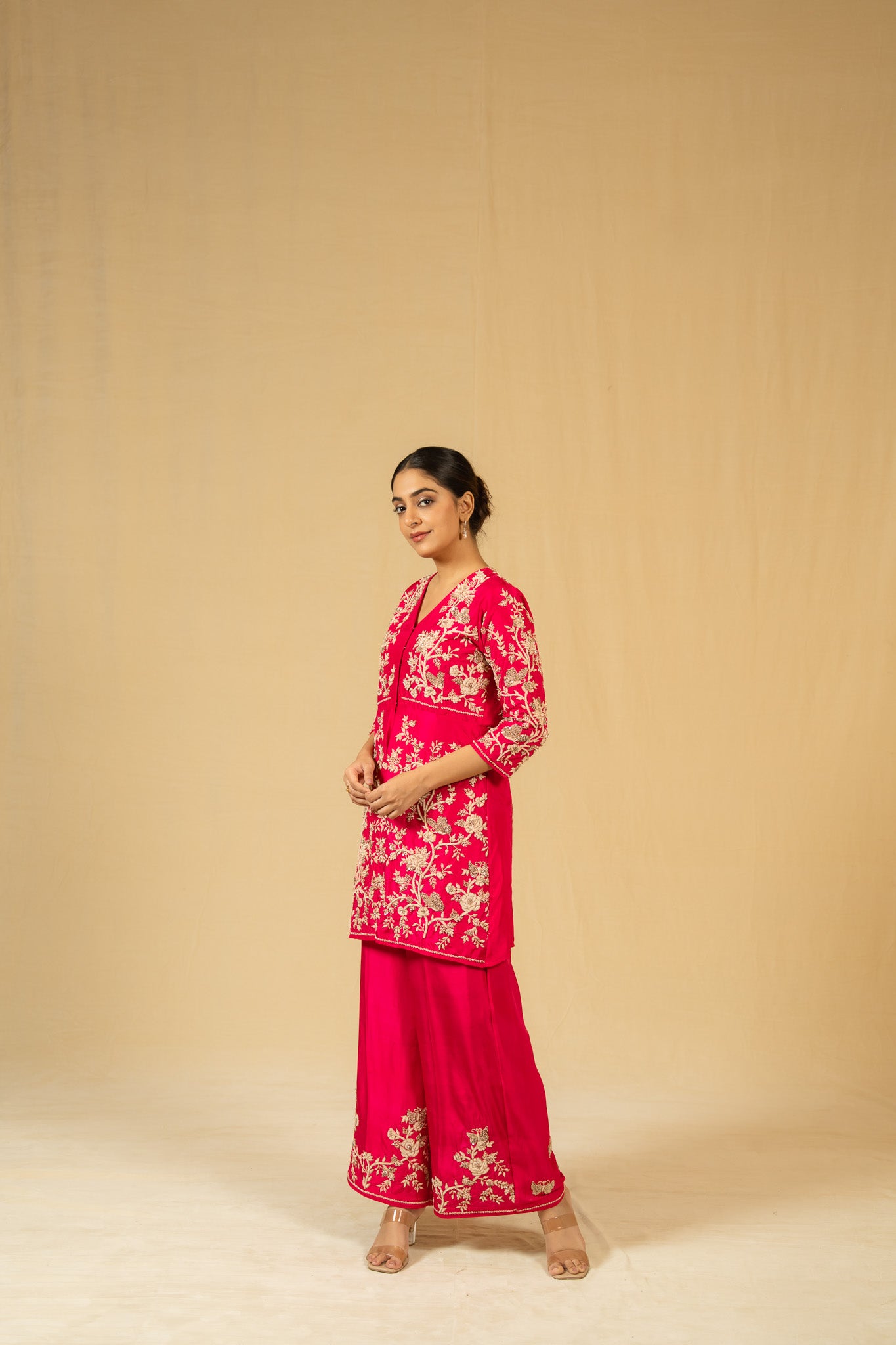 Zardosi Silk Co-Ordinated Set (Hot Pink)