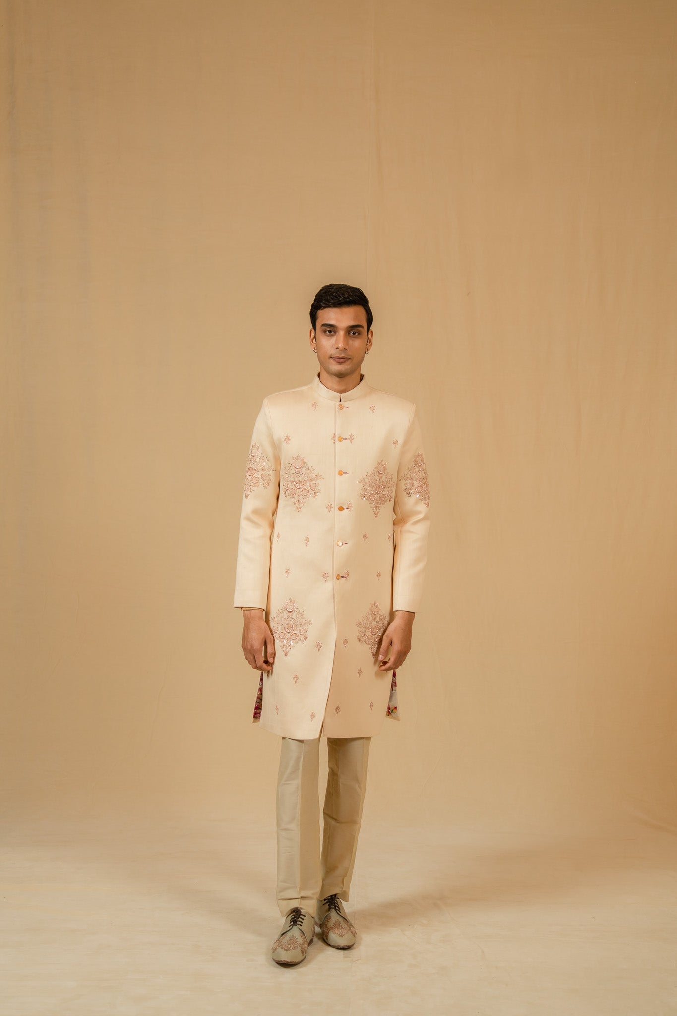 Zardosi Pure Chintz Sherwani Set (Ivory)