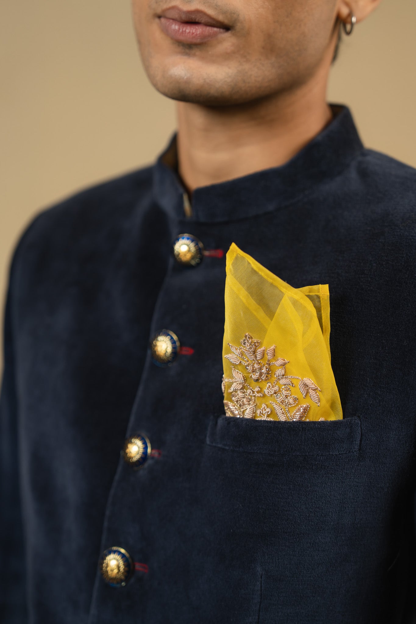 Zardosi Buta Organza Pocket-Square (Haldi)