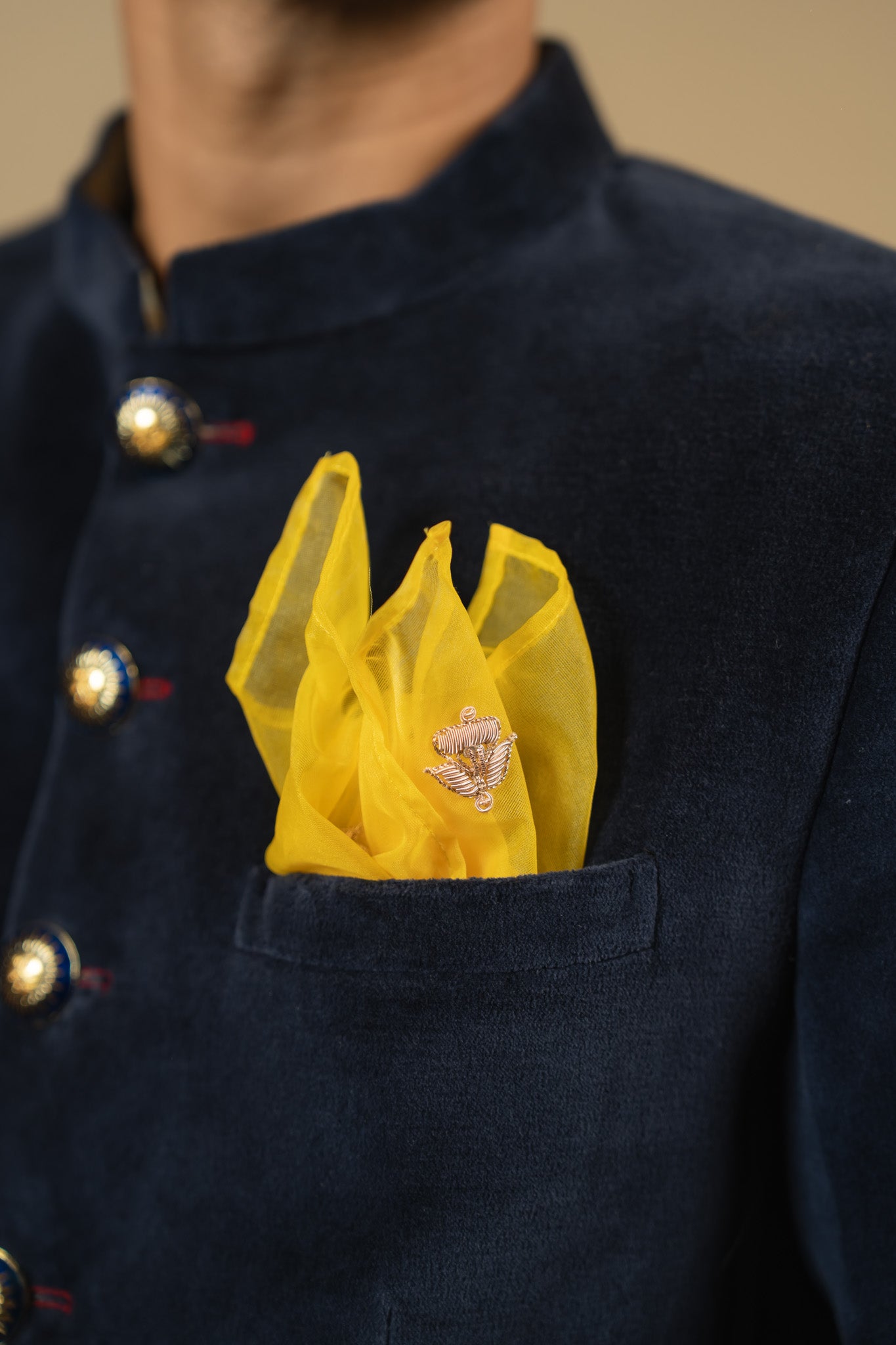 Zardosi Buti Organza Pocket-Square (Haldi)