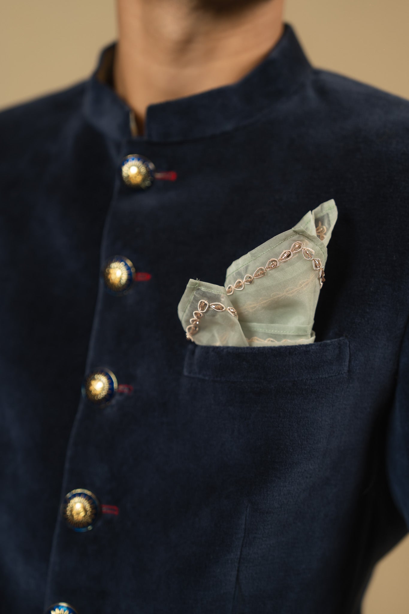 Zardosi Border Organza Pocket-Square (Aqua)