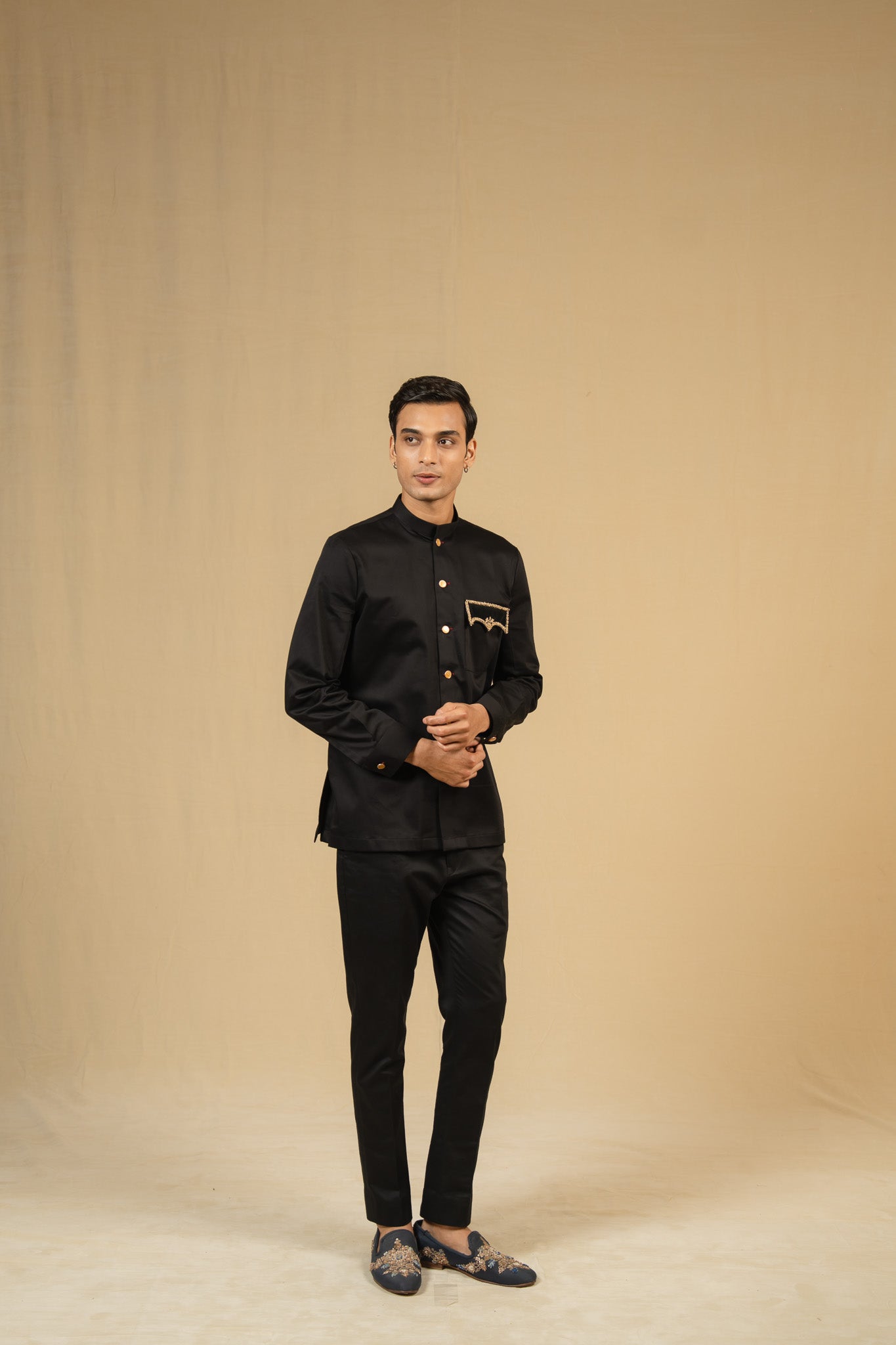 Zardosi Pocket Linen Bushcoat (Black)
