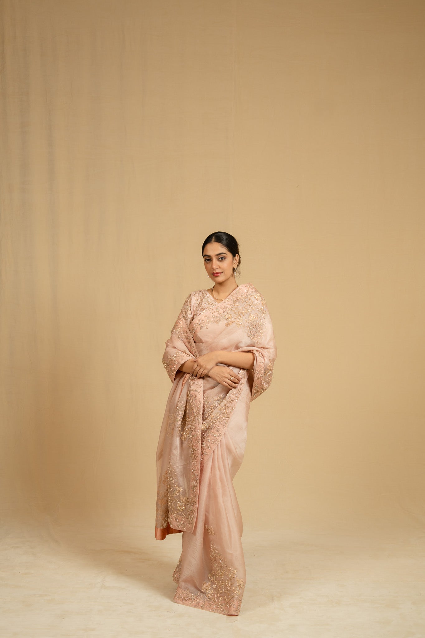 Zardosi Organza Saree (Blush Pink)