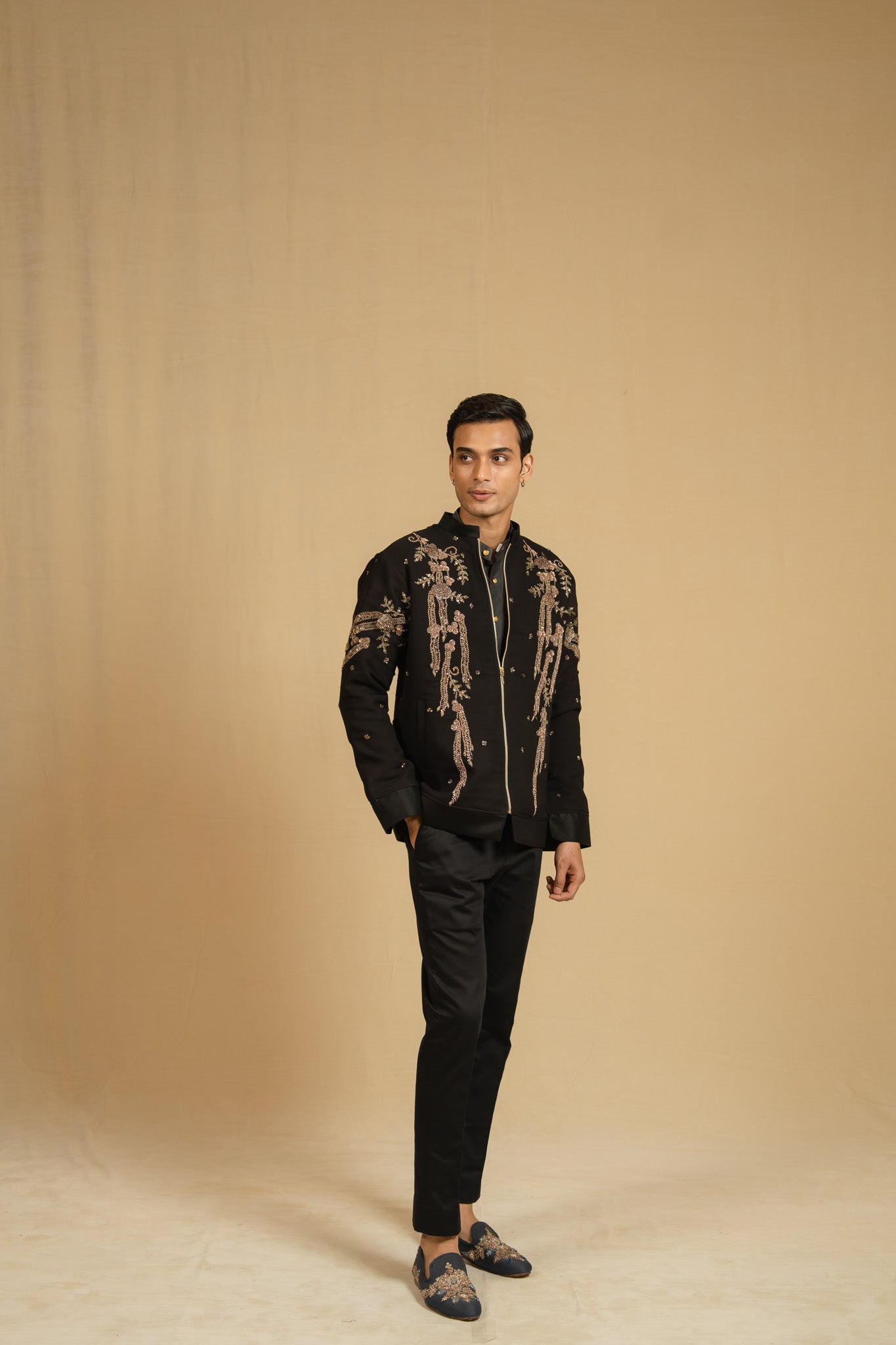 Zardosi Georgette Front-Open Jacket (Black)