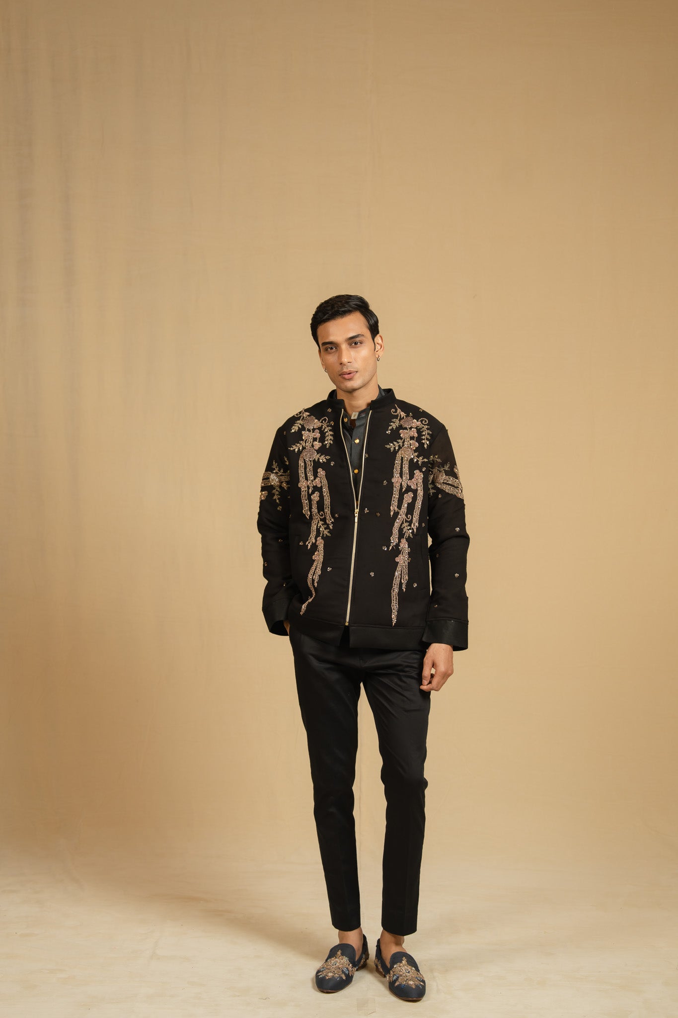 Zardosi Georgette Front-Open Jacket (Black)