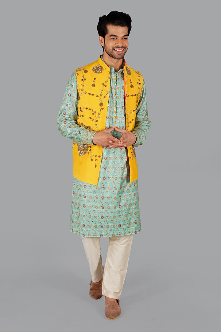 Yellow Modal Silk Jawahar Jacket