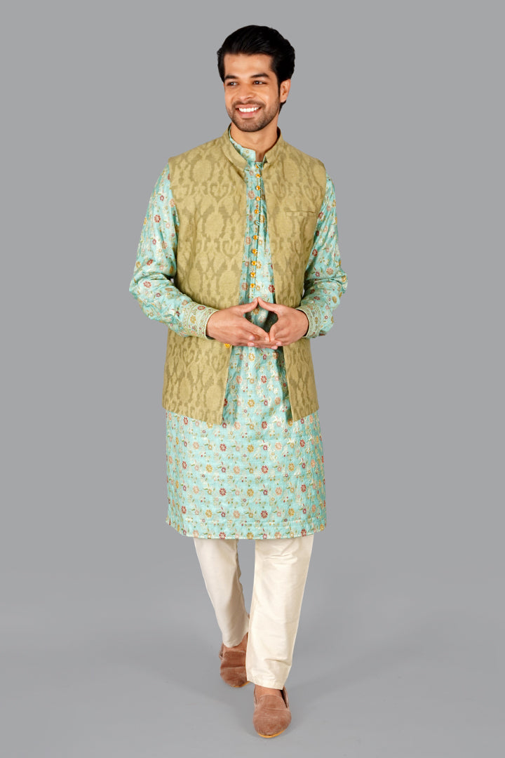 Sage Green Banarasi Silk Jawahar Jacket