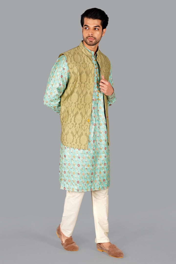 Sage Green Banarasi Silk Jawahar Jacket