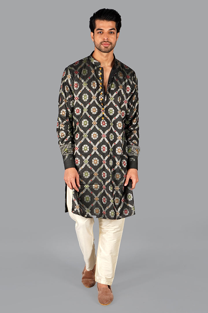 Black Hand Woven Banarasi Silk Kurta Set