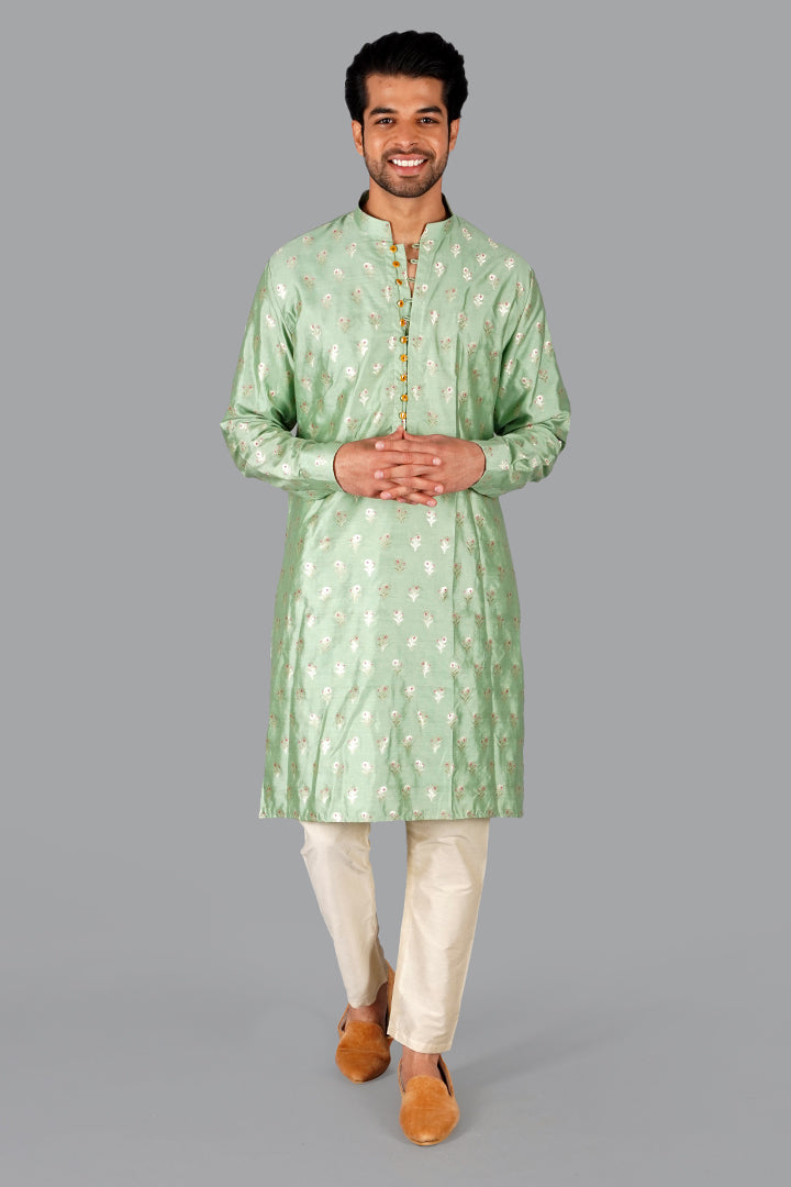 Pista Handwoven Banarasi Silk Kurta Set