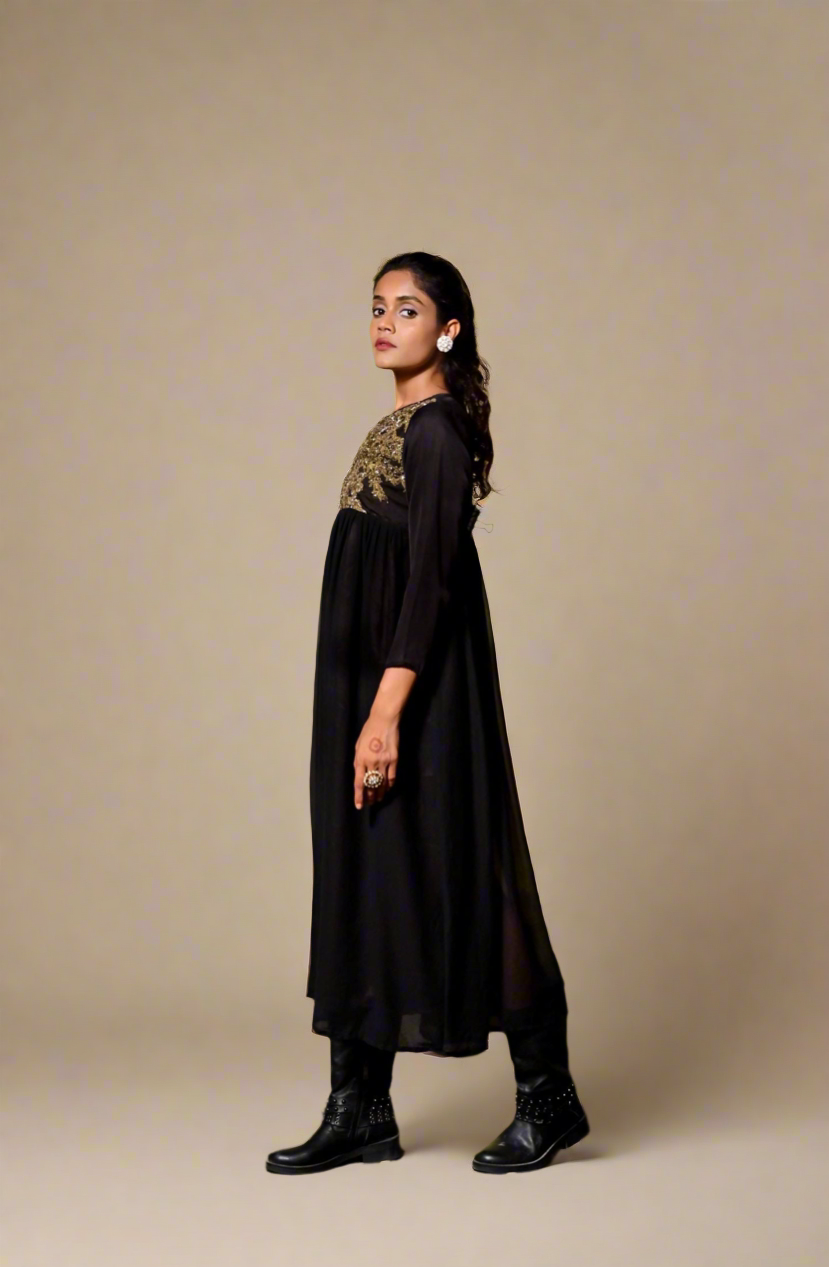 Chiffon Zardosi Dress (Black)