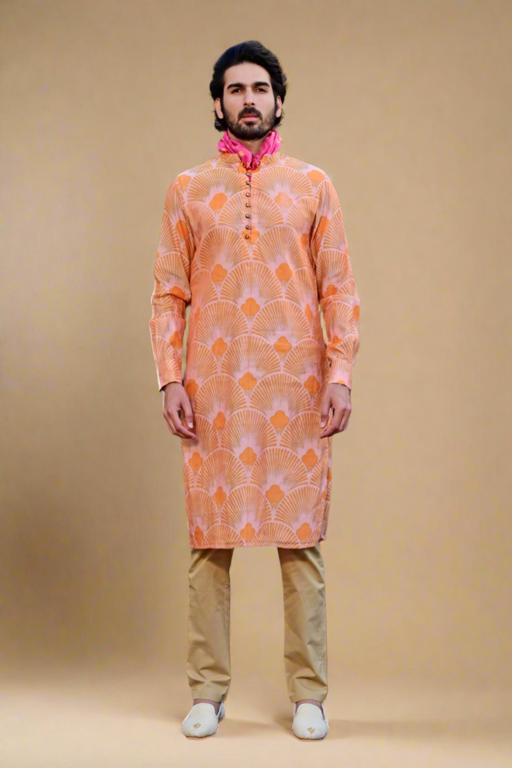HastaKala Kurta Set (Peach / Orange)