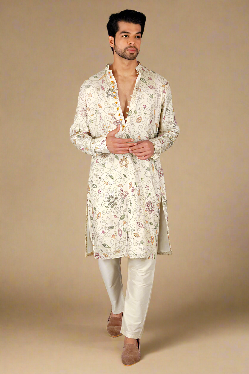 Kantha Kurta Set (Beige)