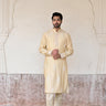 Designer beige color kurta with straight pants for men online