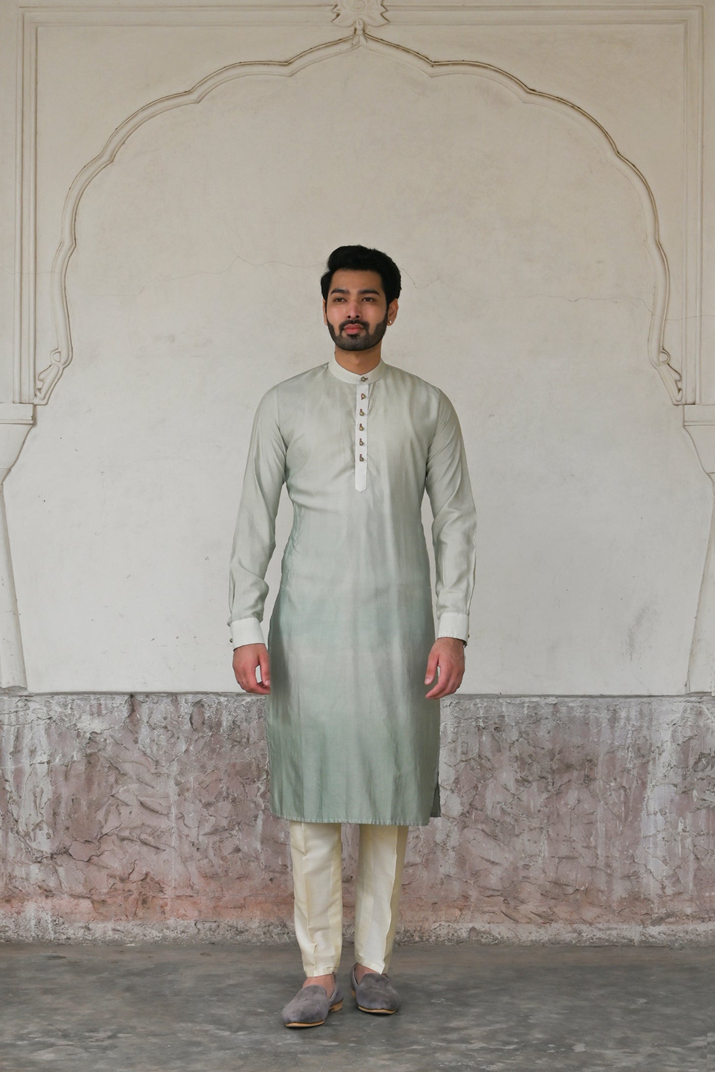 Shop online for blue dip-dye summer silk kurta with pant for men