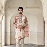 Buy brown pure silk tie dye kurta with Aligarhi trouser for men online