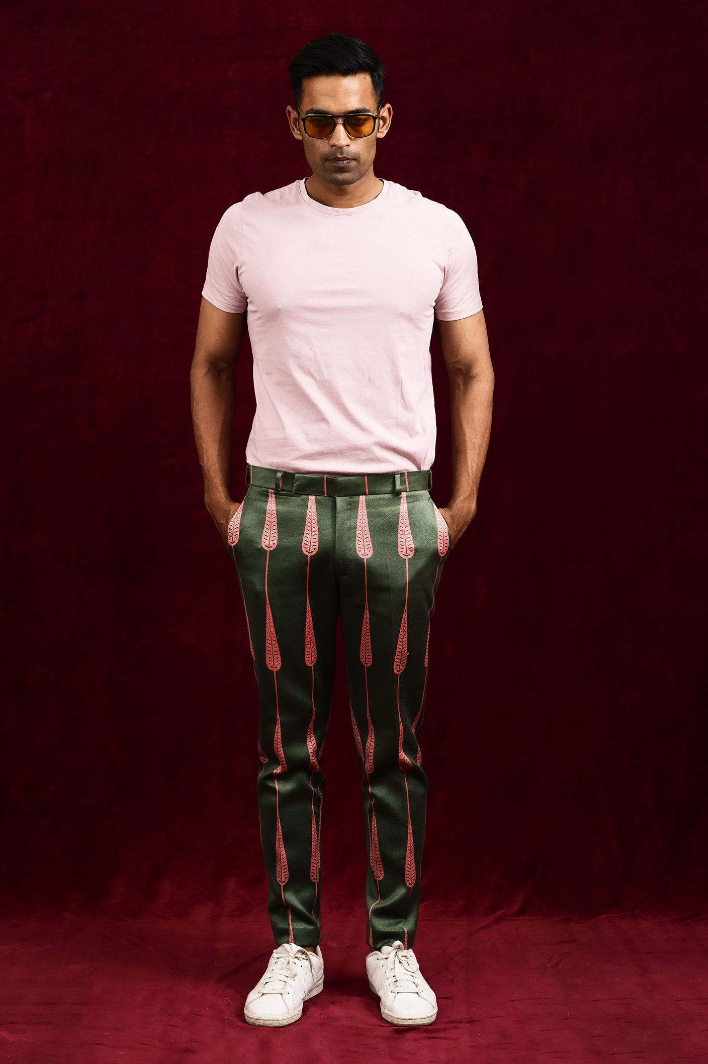 Designer sage green pink trousers for men online
