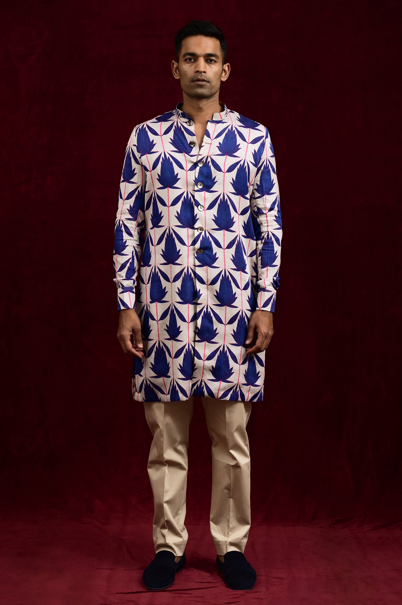 Designer Men's Blue Gray Long Shirts Online