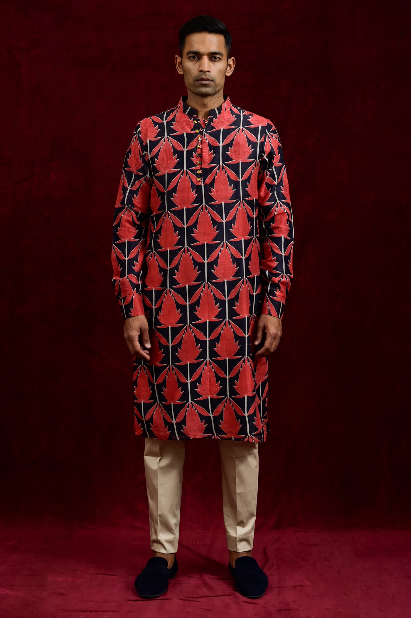 Red Black Kurta for Men
