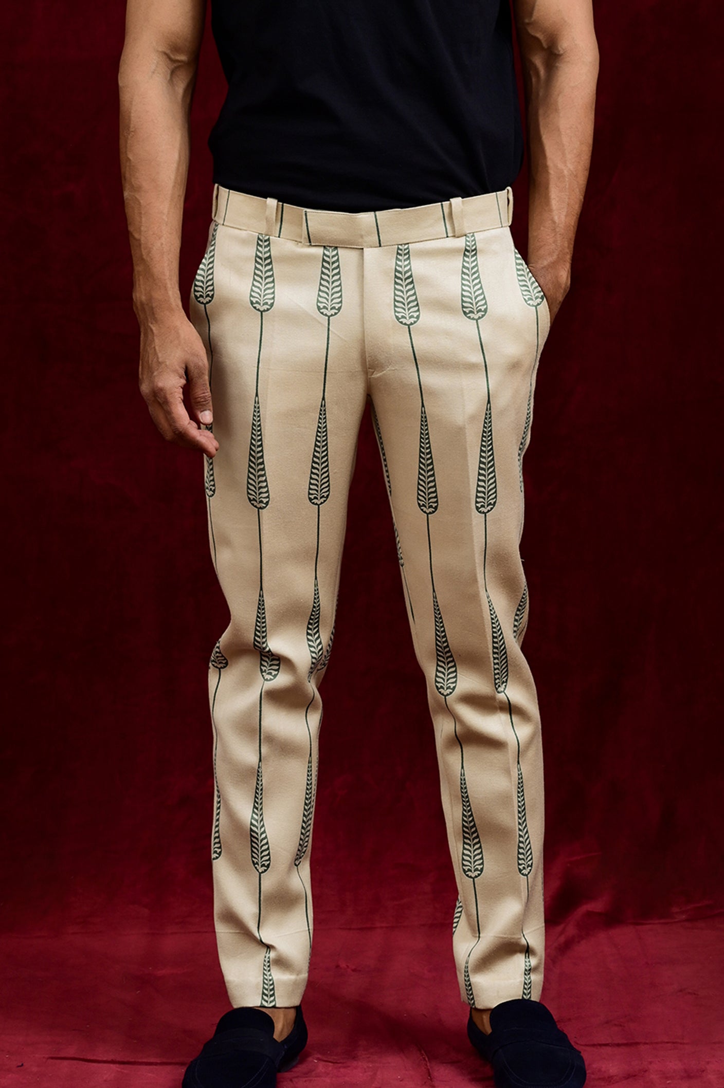 Warm White Green Trousers for Men