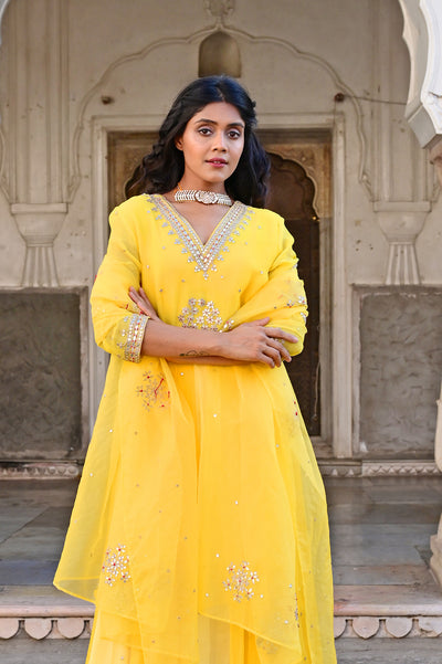 Designer Yellow Anarkali Suit Set