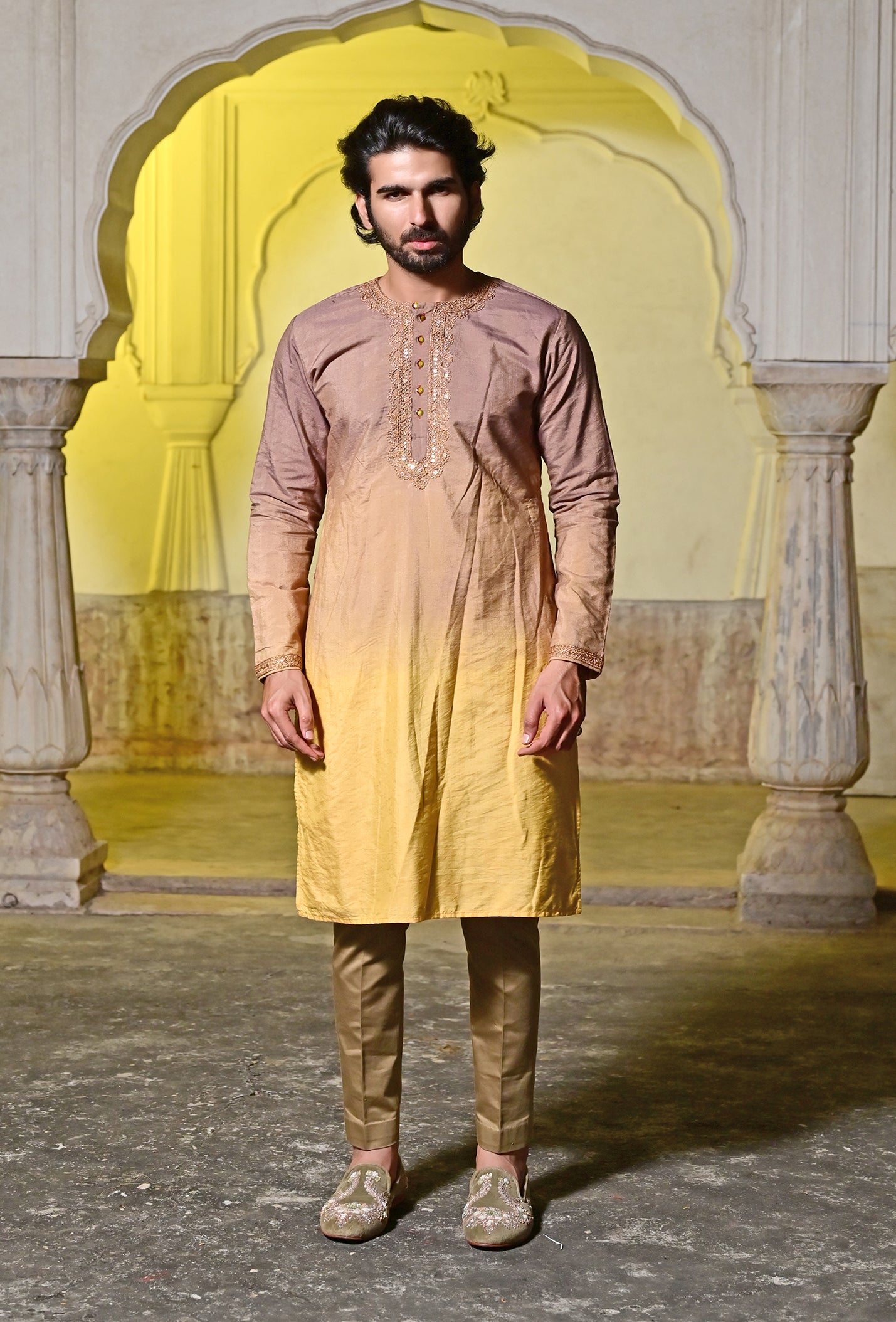 rosy brown round neck men's kurta 