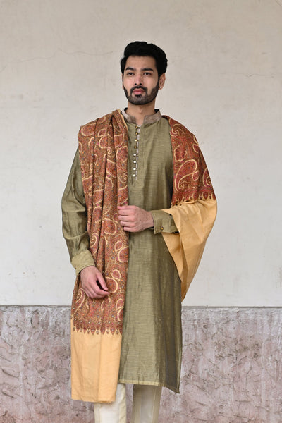Shop online for green designer Chanderi silk kurta set for men