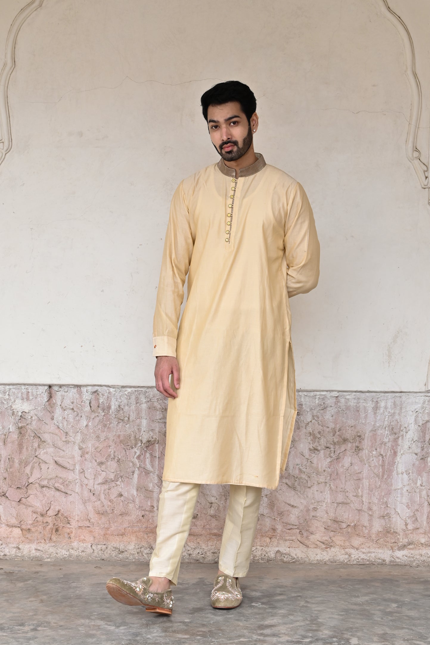 beige color kurta set for men's special occasions online