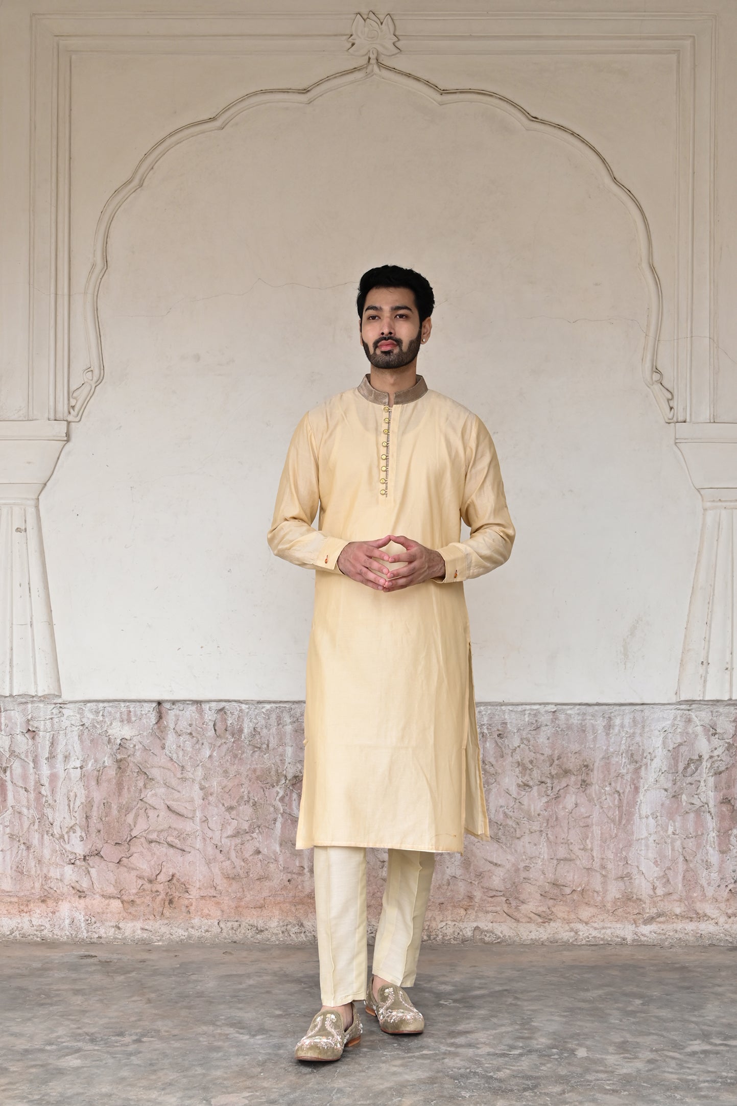 Men's beige color kurta set for special occasions