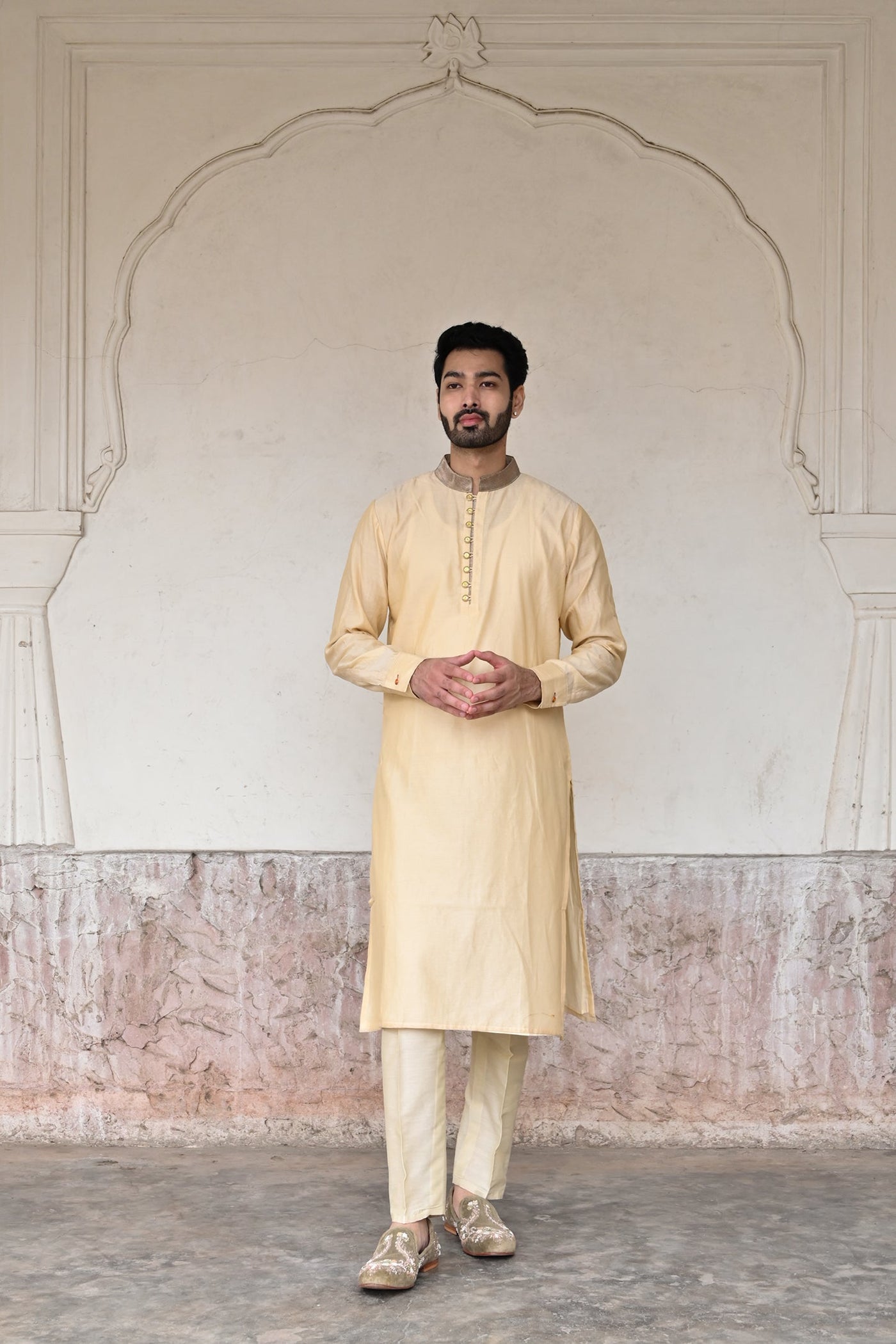 Men's beige color kurta set for special occasions