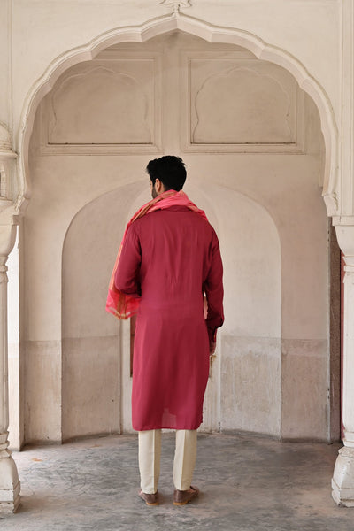 High-quality red designer kurta for men online