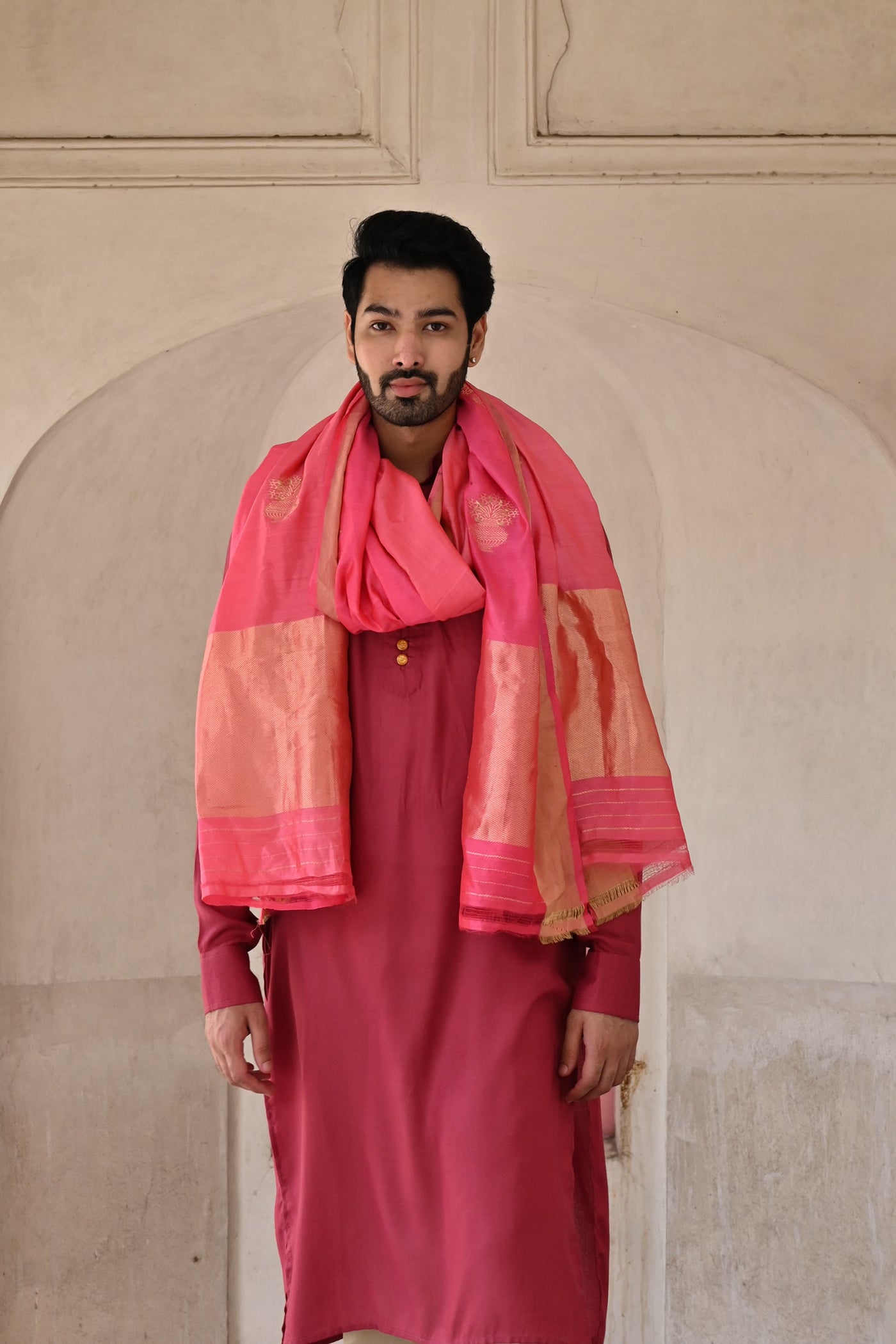 Shop online for red designer kurta and Aligarhi trouser for men
