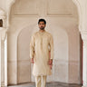 Beige Banarasi collar kurta set for men online